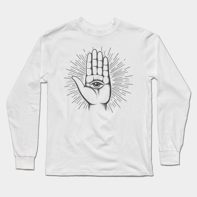 Open hand with the all-seeing eye on the palm Long Sleeve T-Shirt by devaleta